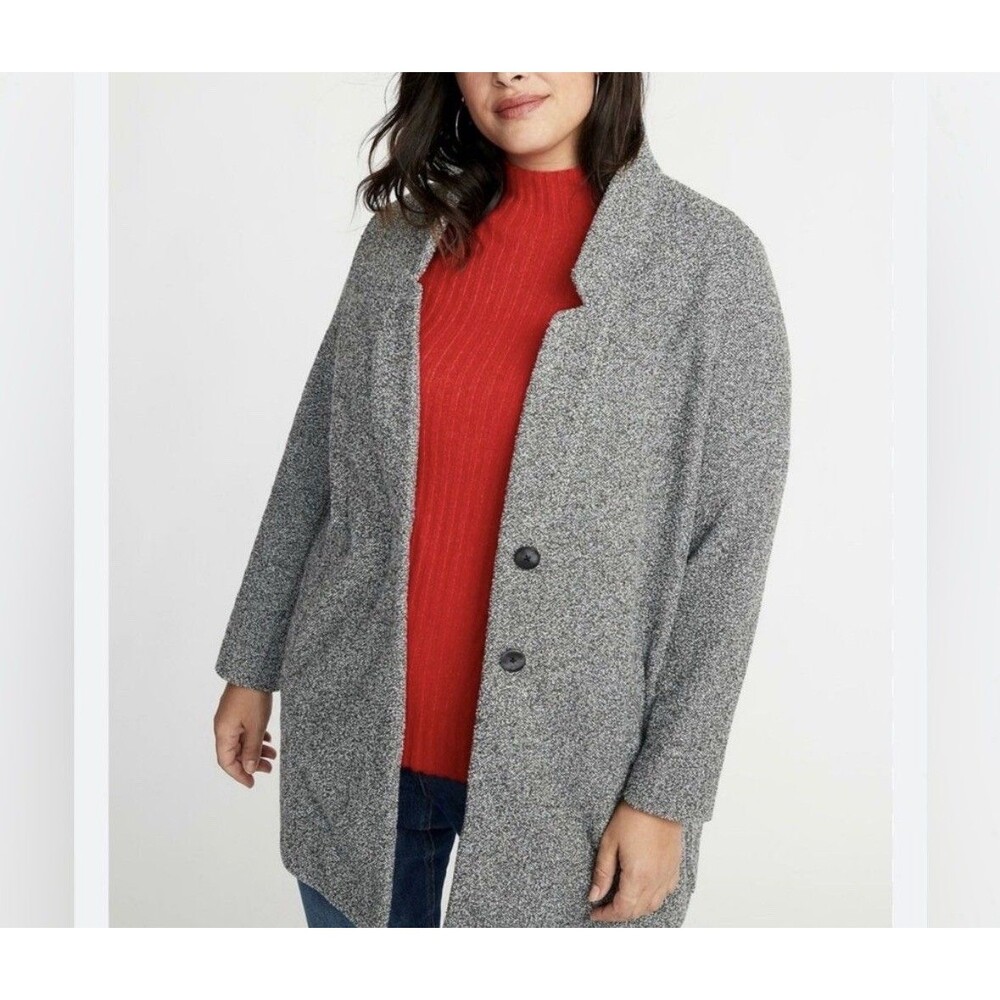 Old Navy Gray Boucle Knit Long Sleeve Oversized Shacket Coat Blazer Size XL